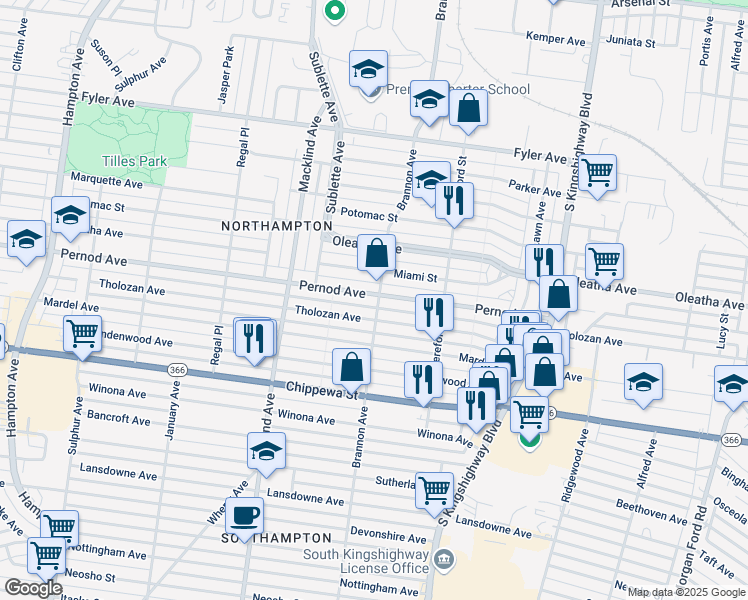 map of restaurants, bars, coffee shops, grocery stores, and more near 5200 Pernod Avenue in St. Louis