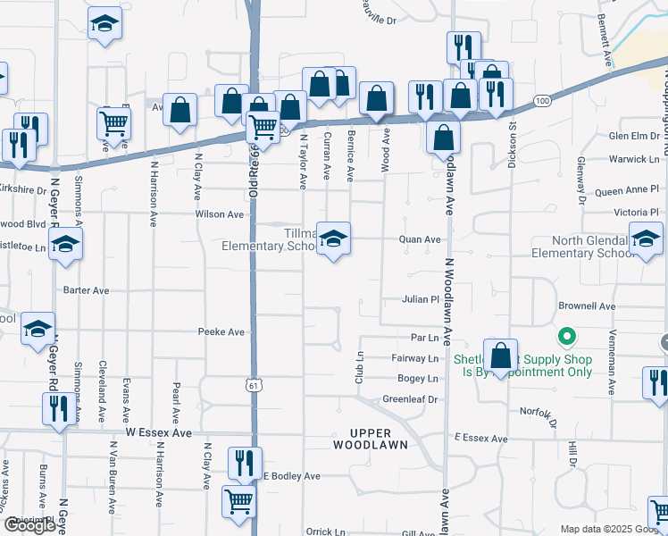 map of restaurants, bars, coffee shops, grocery stores, and more near 230 Quan Avenue in Saint Louis