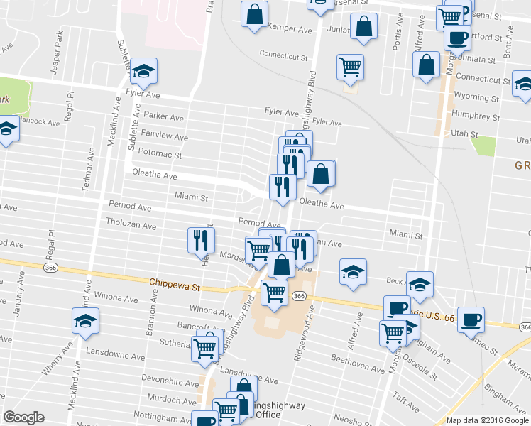 map of restaurants, bars, coffee shops, grocery stores, and more near 3531 Lawn Avenue in St. Louis
