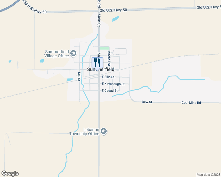 map of restaurants, bars, coffee shops, grocery stores, and more near 111 East Casad Street in Summerfield