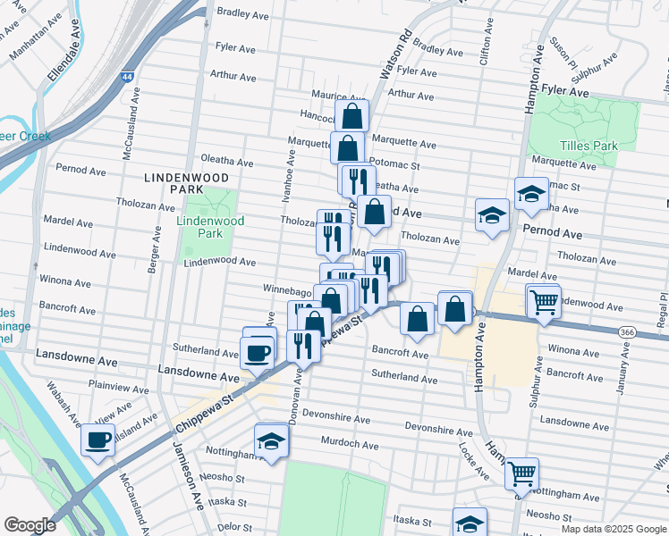 map of restaurants, bars, coffee shops, grocery stores, and more near 3825 Watson Road in St. Louis