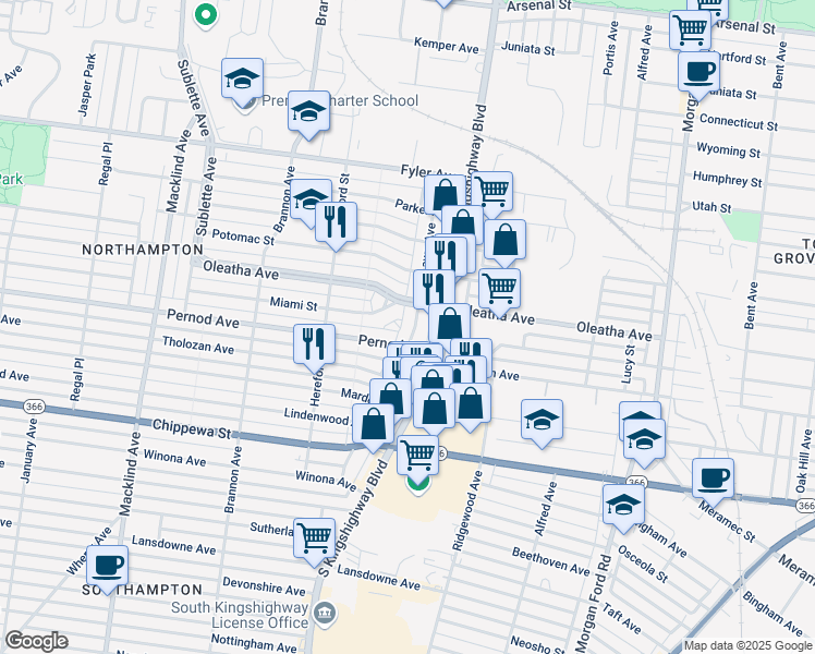 map of restaurants, bars, coffee shops, grocery stores, and more near 3531 Lawn Avenue in St. Louis