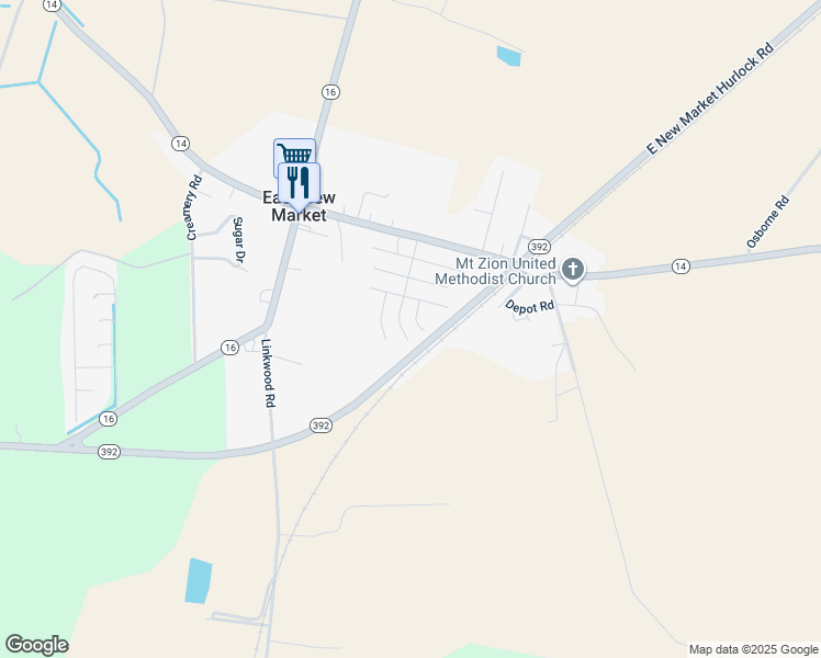 map of restaurants, bars, coffee shops, grocery stores, and more near 7 Buckland Parkway in East New Market