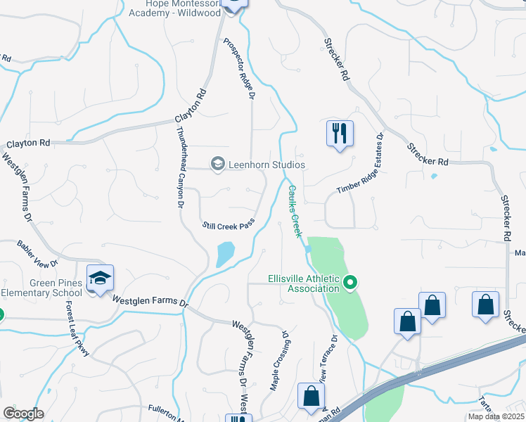 map of restaurants, bars, coffee shops, grocery stores, and more near 416 Still Creek Pass in Ballwin