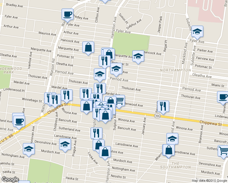map of restaurants, bars, coffee shops, grocery stores, and more near 5831 Mardel Avenue in St. Louis