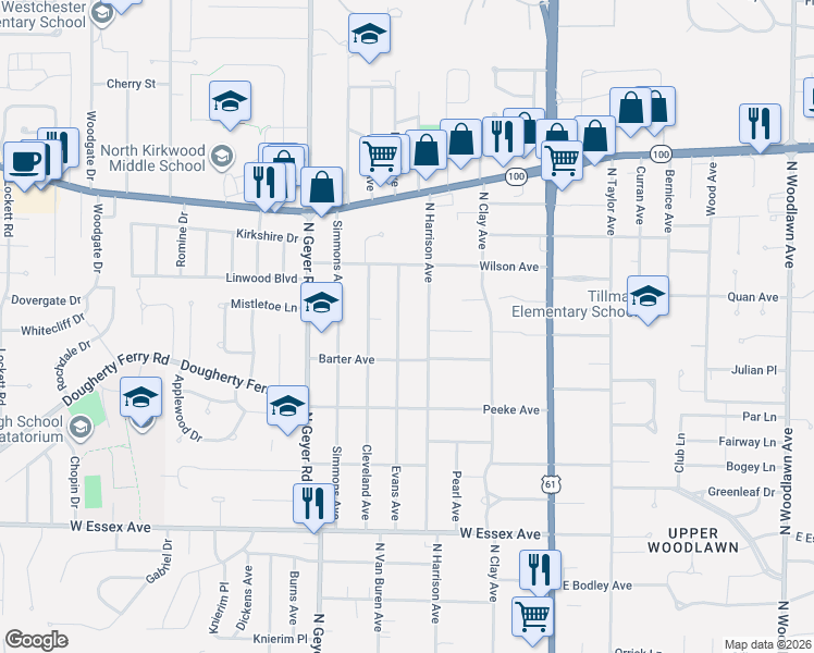 map of restaurants, bars, coffee shops, grocery stores, and more near 919 Evans Avenue in St. Louis