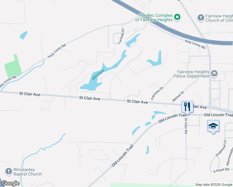 map of restaurants, bars, coffee shops, grocery stores, and more near 2 Estates View Drive in Fairview Heights