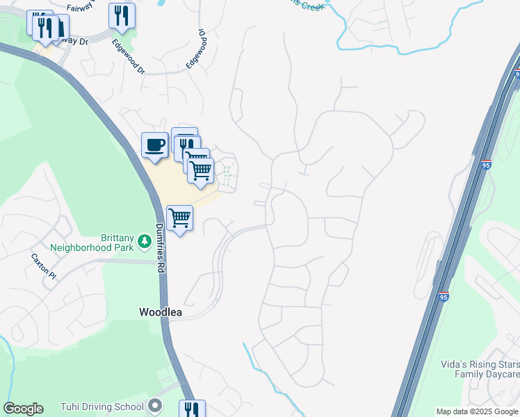 map of restaurants, bars, coffee shops, grocery stores, and more near 16771 4 Seasons Drive in Dumfries