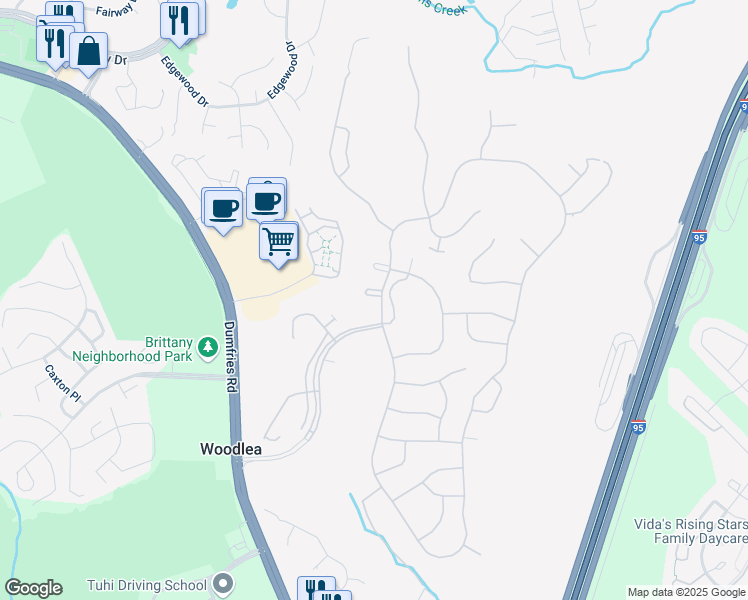 map of restaurants, bars, coffee shops, grocery stores, and more near 16771 4 Seasons Drive in Dumfries