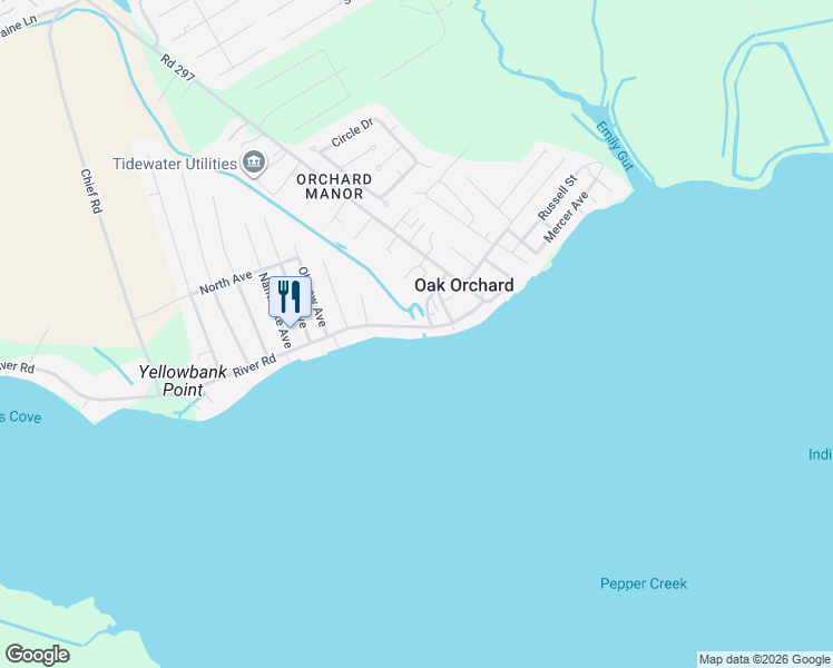 map of restaurants, bars, coffee shops, grocery stores, and more near 32560 River Road in Millsboro