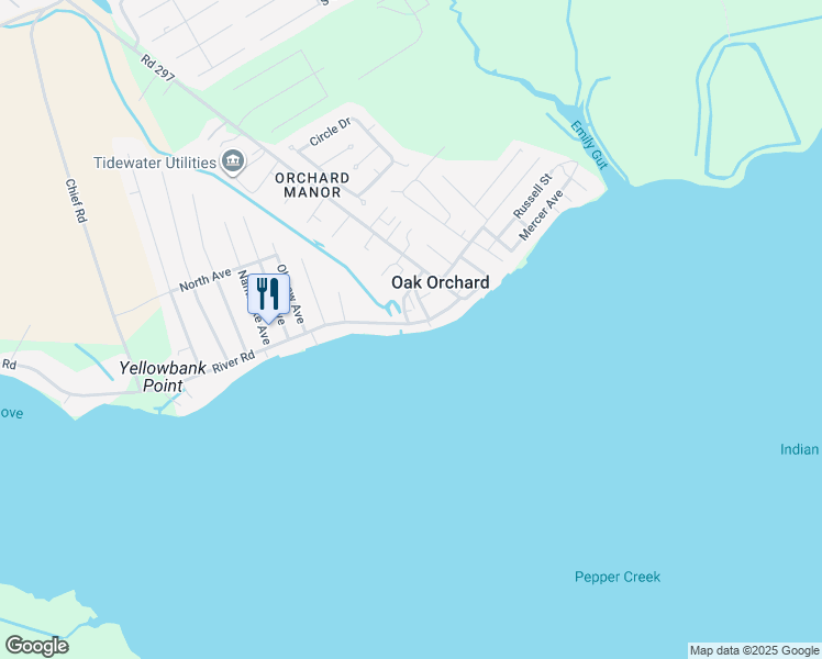 map of restaurants, bars, coffee shops, grocery stores, and more near 32560 River Road in Millsboro