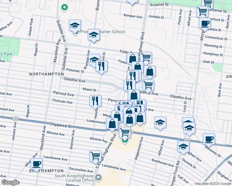 map of restaurants, bars, coffee shops, grocery stores, and more near 3531 Lawn Avenue in St. Louis