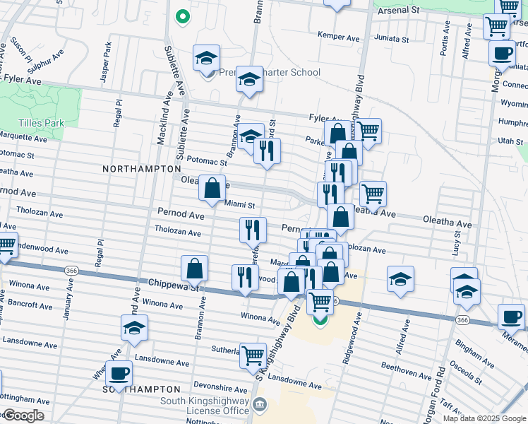 map of restaurants, bars, coffee shops, grocery stores, and more near 3540 Hereford Street in St. Louis