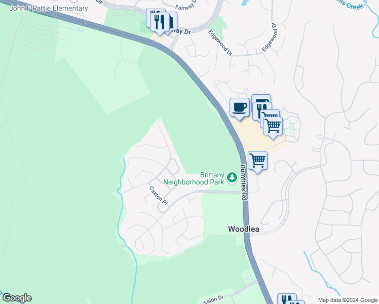 map of restaurants, bars, coffee shops, grocery stores, and more near 4298 Kersey Circle in Dumfries