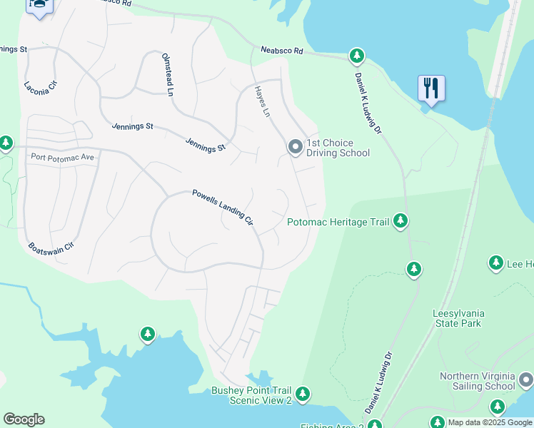 map of restaurants, bars, coffee shops, grocery stores, and more near 1809 Efty Court in Woodbridge