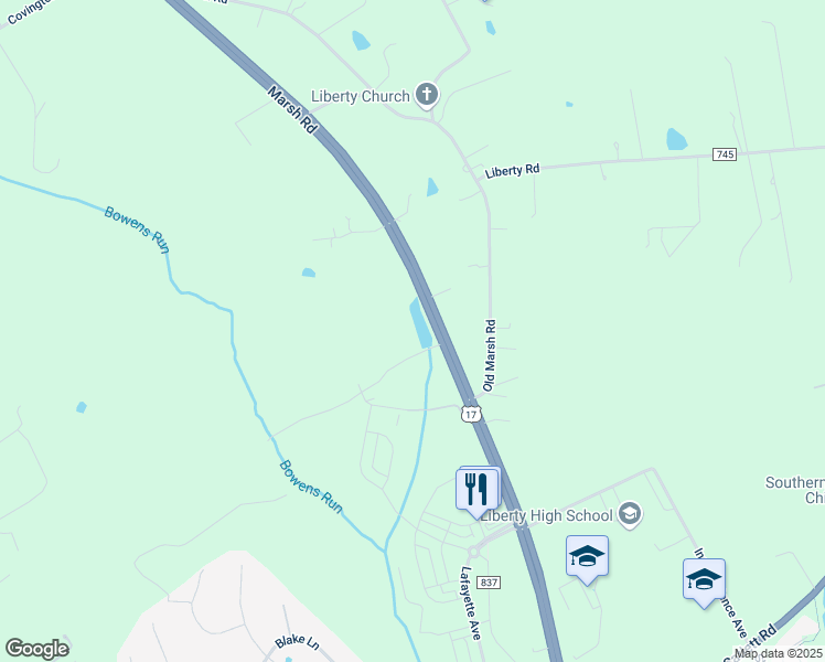 map of restaurants, bars, coffee shops, grocery stores, and more near 6342 Mintbrook Lane in Bealeton