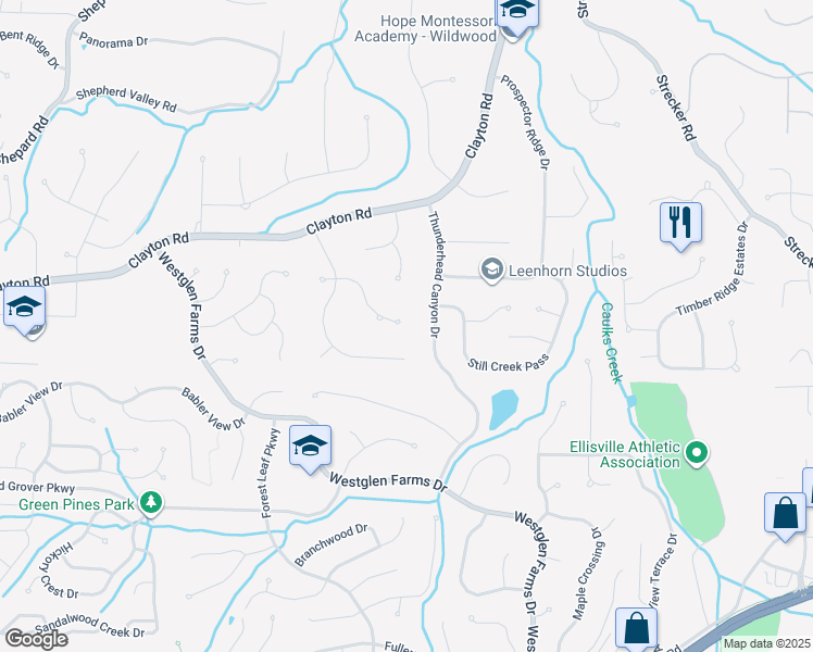 map of restaurants, bars, coffee shops, grocery stores, and more near 404 Gunnison Gorge Drive in Ballwin