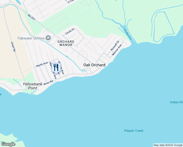 map of restaurants, bars, coffee shops, grocery stores, and more near 49050 River Road in Millsboro