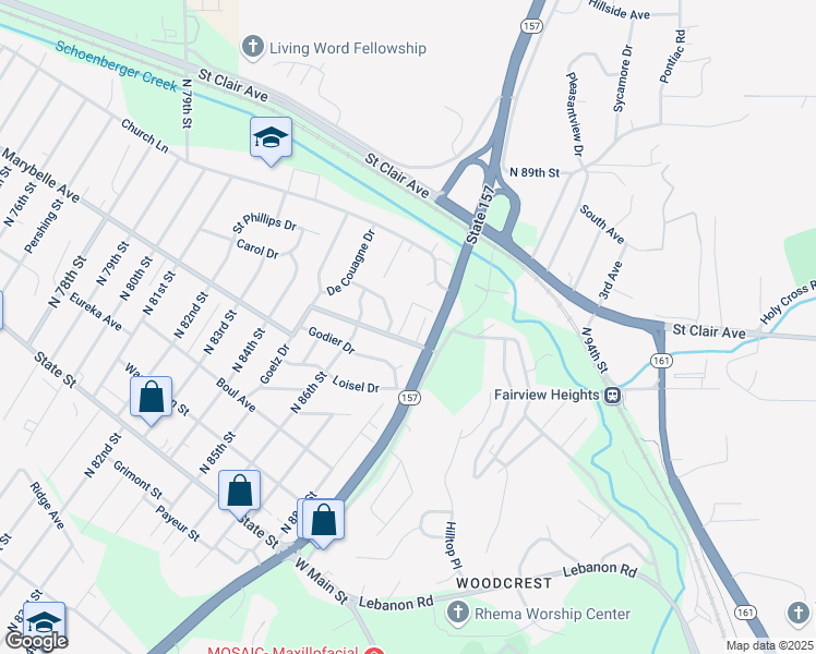 map of restaurants, bars, coffee shops, grocery stores, and more near 10 Vieux Carre Drive in East St. Louis