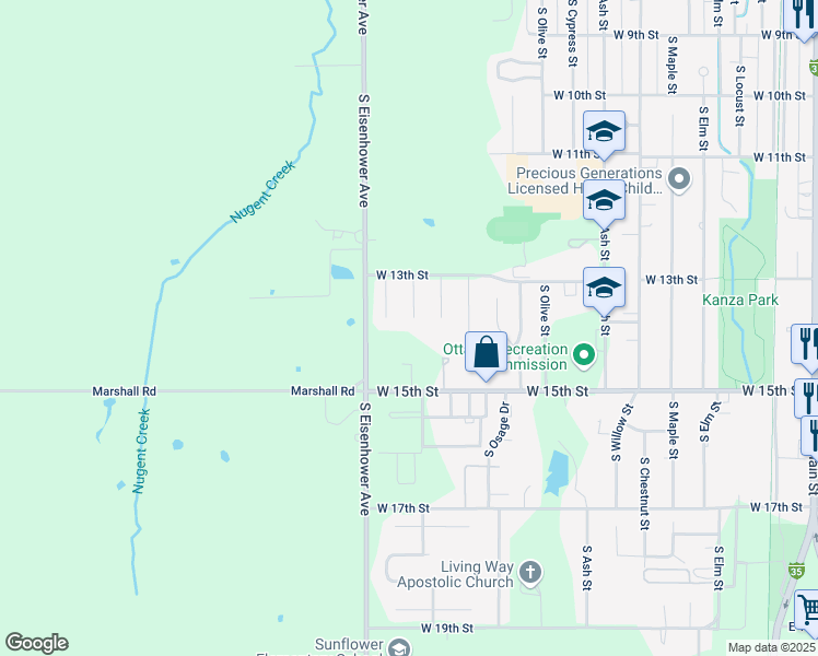 map of restaurants, bars, coffee shops, grocery stores, and more near 1318 South Twyman Street in Ottawa