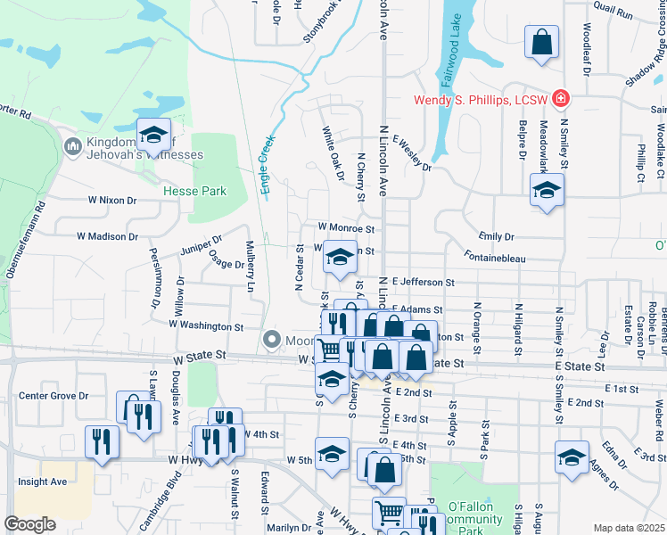 map of restaurants, bars, coffee shops, grocery stores, and more near 501 North Cherry Street in O'Fallon