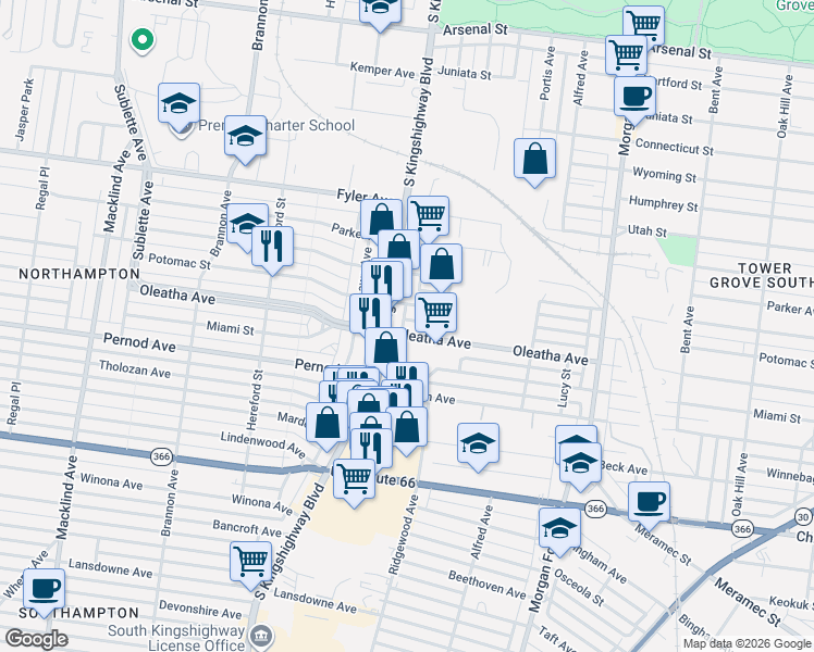 map of restaurants, bars, coffee shops, grocery stores, and more near 4832 Potomac Street in St. Louis