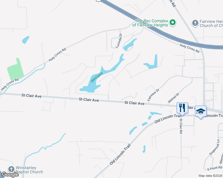 map of restaurants, bars, coffee shops, grocery stores, and more near 6 East Beacon Hill Road in Fairview Heights