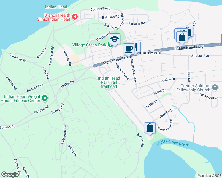 map of restaurants, bars, coffee shops, grocery stores, and more near 30 Mattingly Avenue in Indian Head