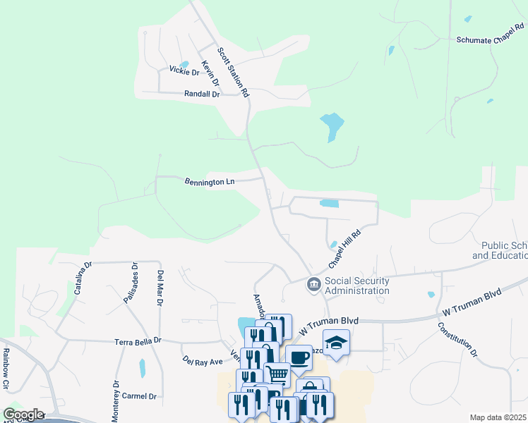 map of restaurants, bars, coffee shops, grocery stores, and more near 305 Scott Station Rd in Jefferson City