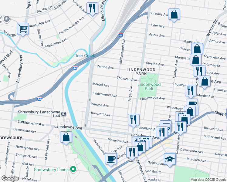 map of restaurants, bars, coffee shops, grocery stores, and more near 3815 McCausland Avenue in St. Louis
