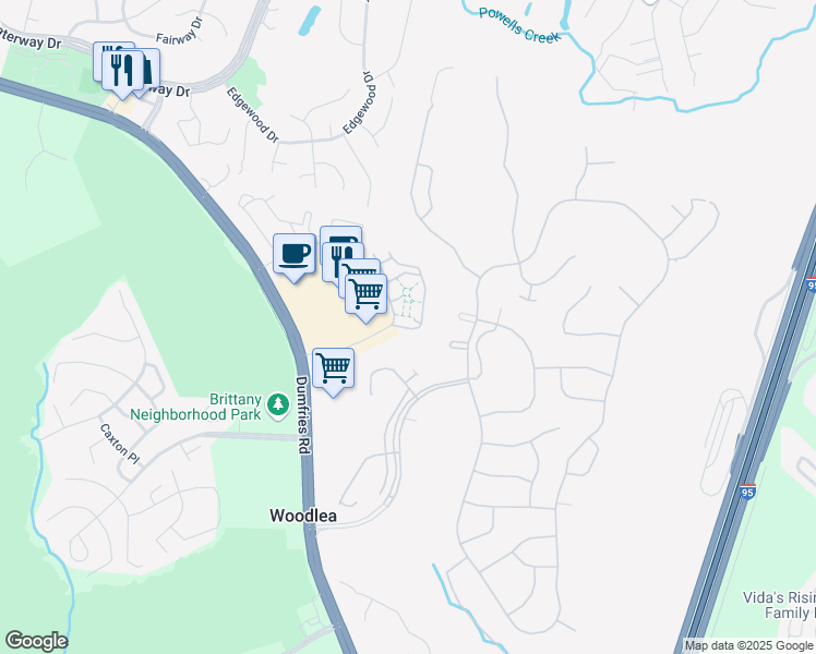 map of restaurants, bars, coffee shops, grocery stores, and more near 3863 Fairfax Street in Dumfries