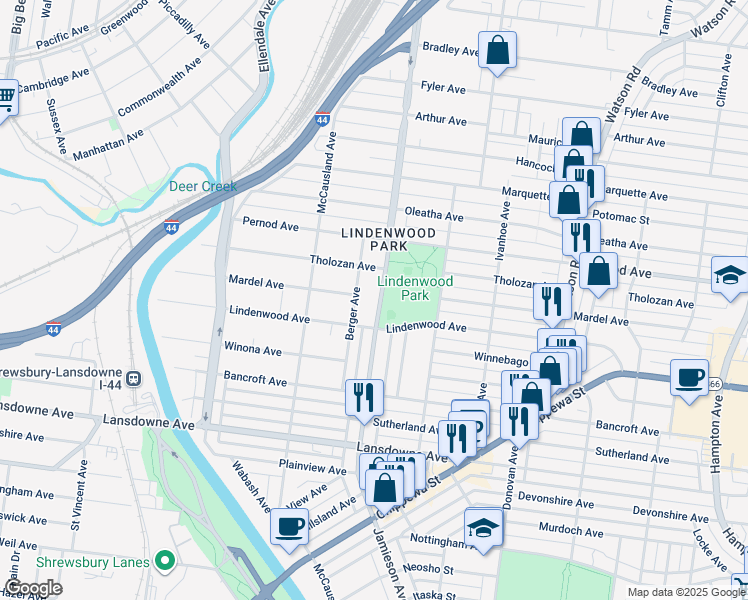 map of restaurants, bars, coffee shops, grocery stores, and more near 3801 Jamieson Avenue in St. Louis