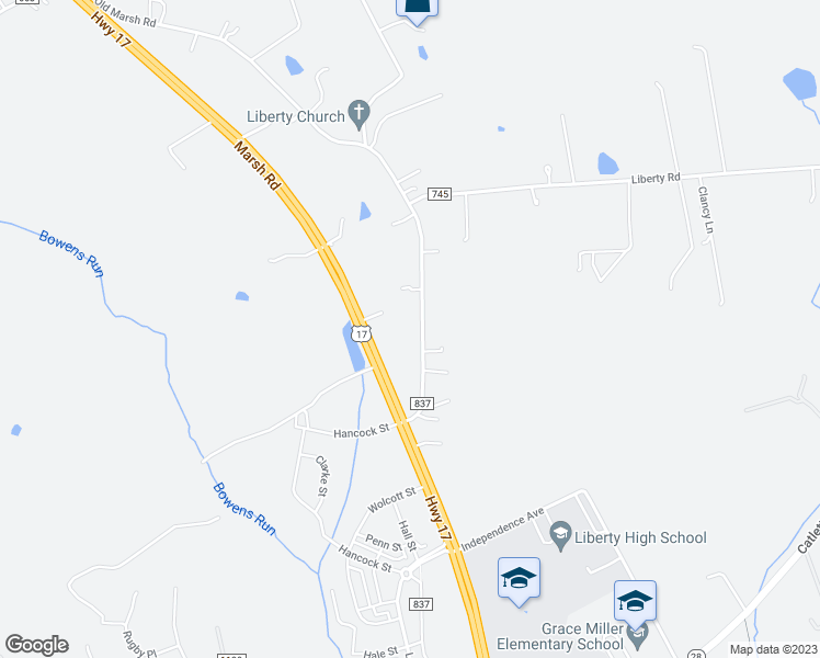 map of restaurants, bars, coffee shops, grocery stores, and more near 10636 Old Marsh Road in Bealeton