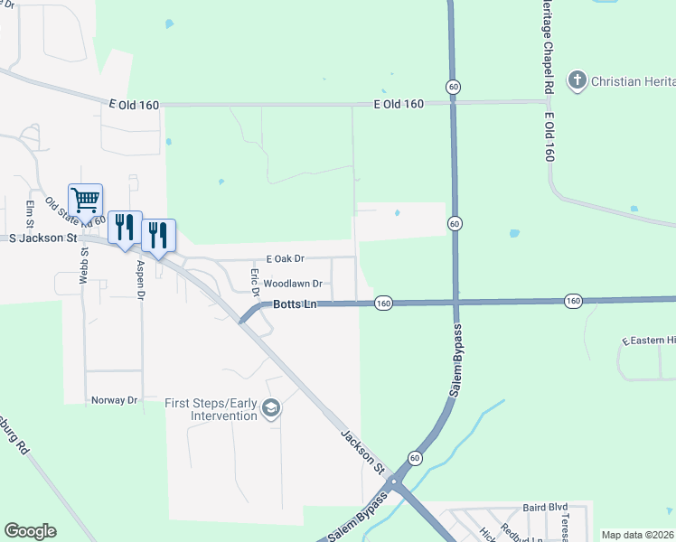 map of restaurants, bars, coffee shops, grocery stores, and more near 1350 South Carolyn Drive in Salem