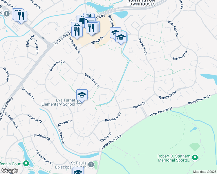 map of restaurants, bars, coffee shops, grocery stores, and more near 1147 Bannister Circle in Waldorf