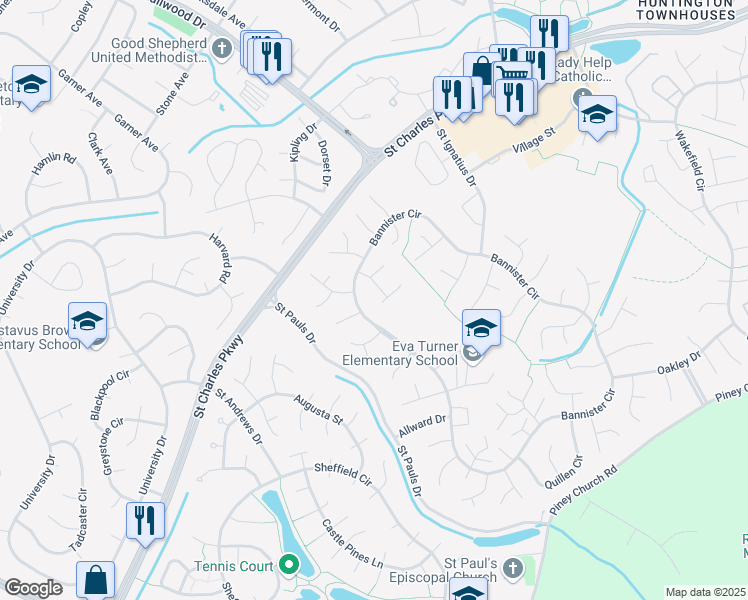 map of restaurants, bars, coffee shops, grocery stores, and more near 2119 Gibbons Court in Waldorf