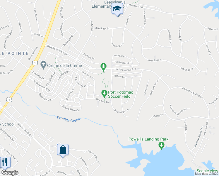 map of restaurants, bars, coffee shops, grocery stores, and more near 16491 Boatswain Circle in Woodbridge
