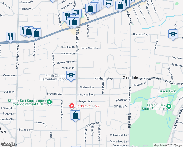 map of restaurants, bars, coffee shops, grocery stores, and more near 835 Albert Avenue in St. Louis