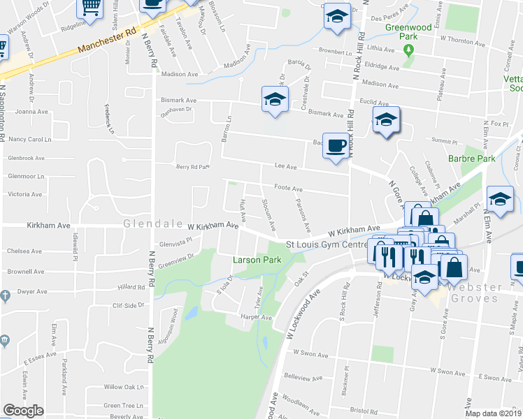 map of restaurants, bars, coffee shops, grocery stores, and more near 147 Slocum Avenue in St. Louis