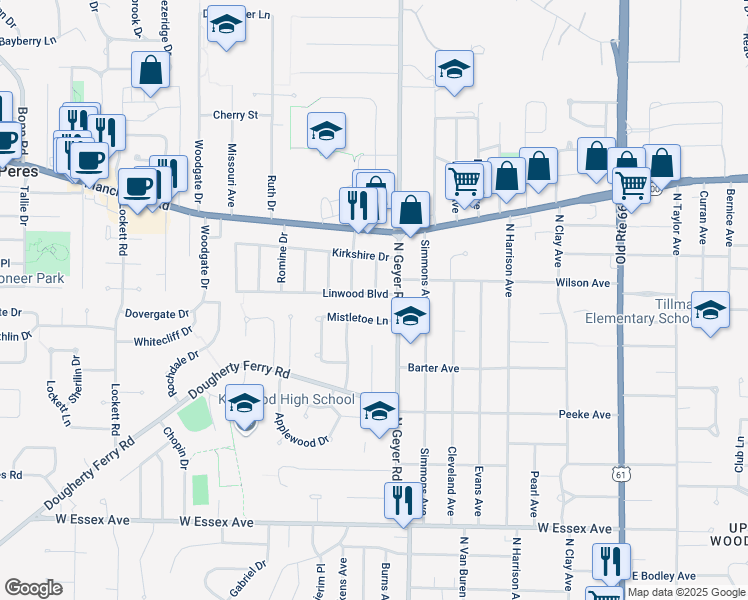 map of restaurants, bars, coffee shops, grocery stores, and more near 522 Linwood Boulevard in St. Louis