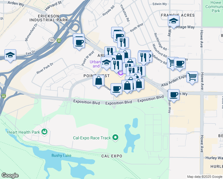 map of restaurants, bars, coffee shops, grocery stores, and more near 1699 Response Road in Sacramento