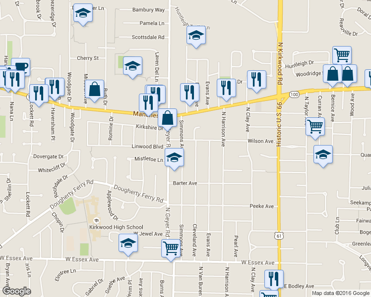 map of restaurants, bars, coffee shops, grocery stores, and more near 962 Simmons Avenue in St. Louis