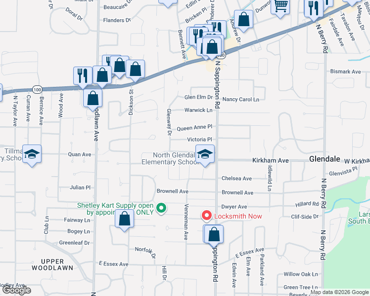 map of restaurants, bars, coffee shops, grocery stores, and more near 855 Alexandra Avenue in St. Louis