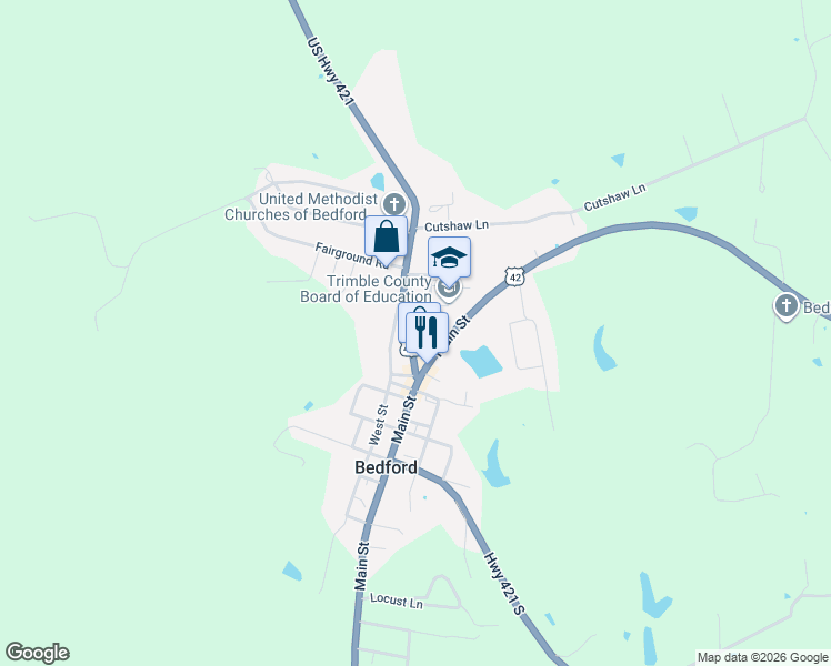 map of restaurants, bars, coffee shops, grocery stores, and more near 79 U.S. 421 in Bedford