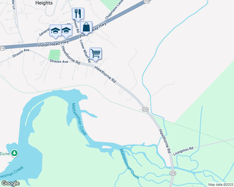 map of restaurants, bars, coffee shops, grocery stores, and more near 5395 Beta Place in Indian Head
