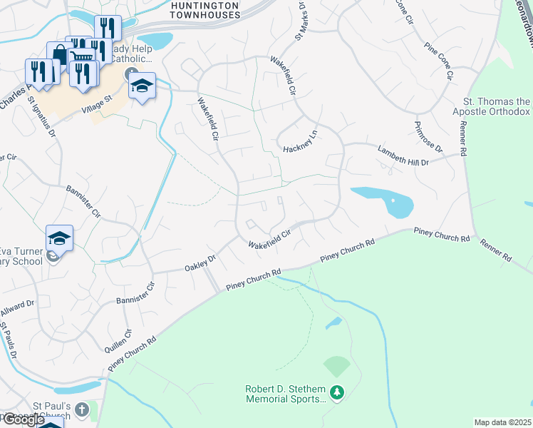 map of restaurants, bars, coffee shops, grocery stores, and more near 2561 Robinson Place in Waldorf