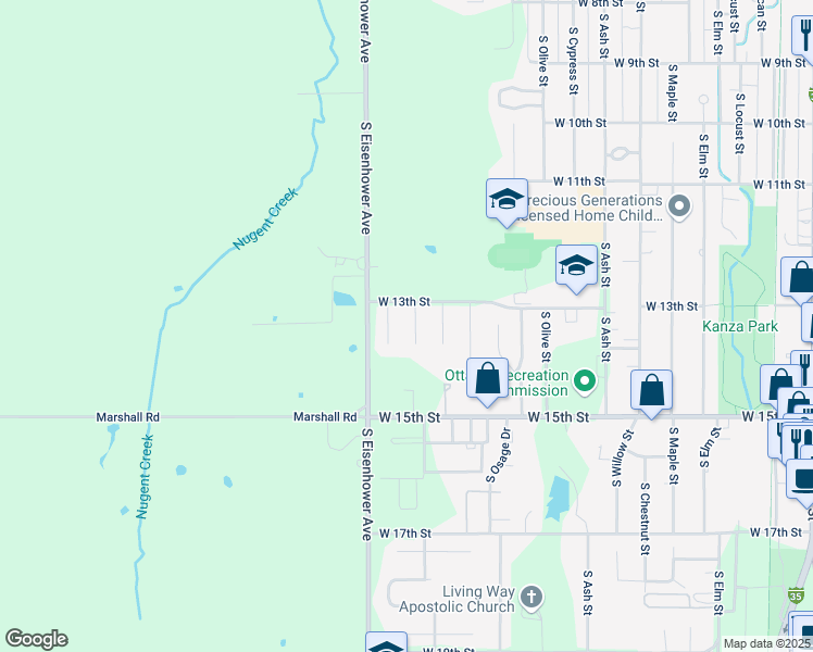 map of restaurants, bars, coffee shops, grocery stores, and more near 1318 South Twyman Street in Ottawa
