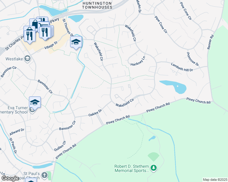 map of restaurants, bars, coffee shops, grocery stores, and more near 2591 Robinson Place in Waldorf