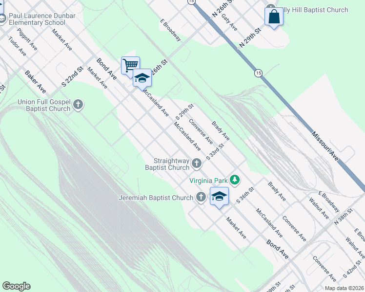 map of restaurants, bars, coffee shops, grocery stores, and more near 3109 Bond Avenue in East St. Louis