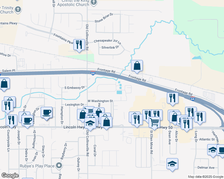 map of restaurants, bars, coffee shops, grocery stores, and more near 1801 Crestview Drive in O'Fallon